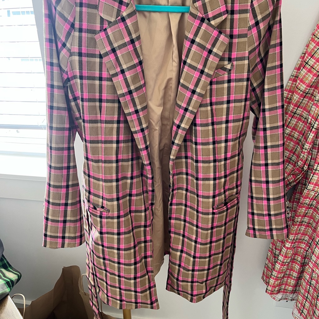 Afrm Pink And Brown Plaid Blazer